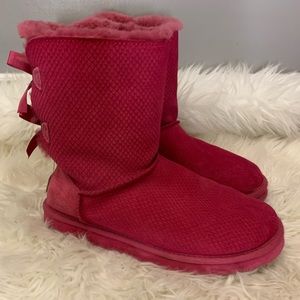Hot Pink Bailey Bow Textured UGG Boots
